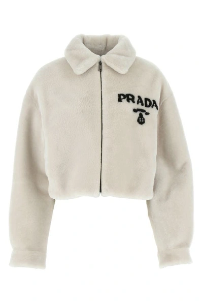Shop Prada Woman Chalk Fur Coat In White