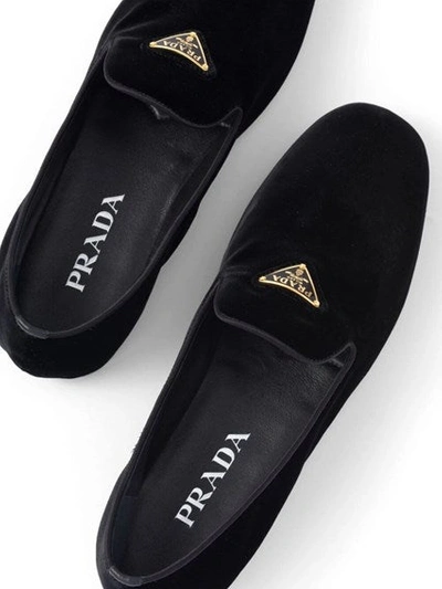 Shop Prada Women Velvet Loafers In Black