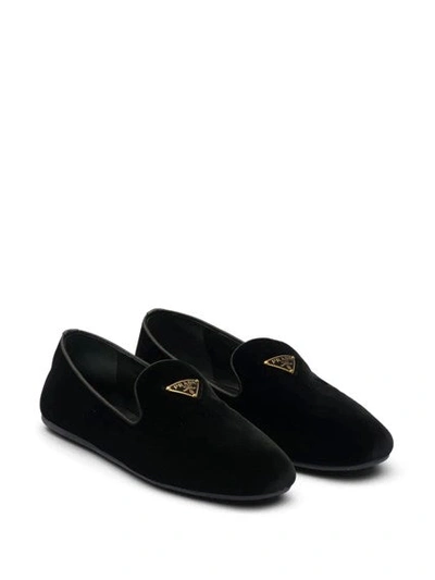 Shop Prada Women Velvet Loafers In Black