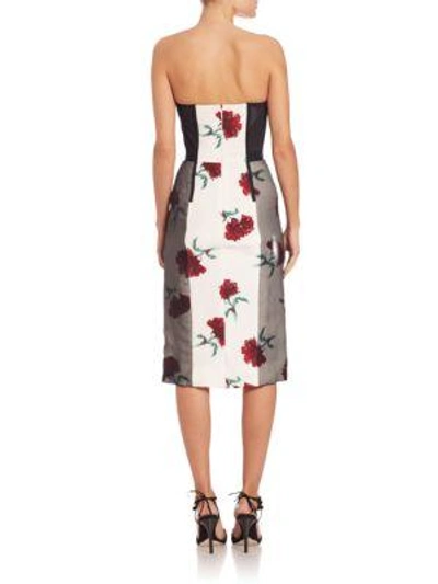 Shop Oscar De La Renta Strapless Silk Floral-print Dress In Ruby