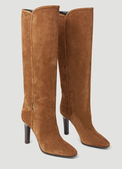 Shop Saint Laurent Women Jane Suede Boots In Brown