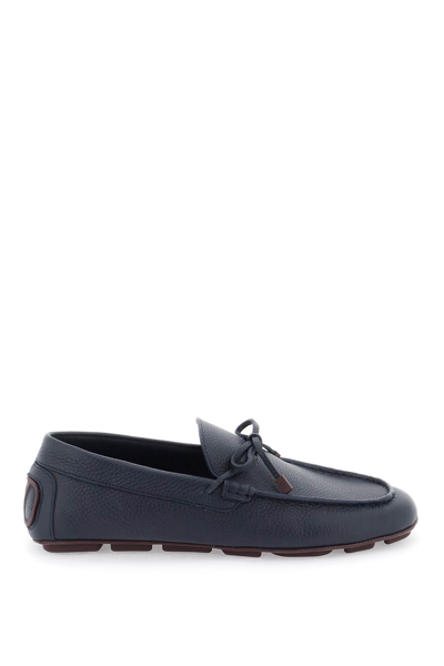 Shop Valentino Garavani Leather Loafers With Bow Men In Blue