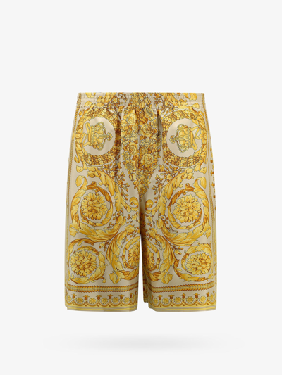 Shop Versace Man Barocco Man Beige Bermuda Shorts In Cream