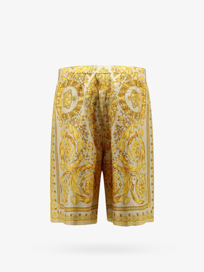 Shop Versace Man Barocco Man Beige Bermuda Shorts In Cream
