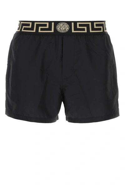 Shop Versace Man Black Polyester Swimming Shorts