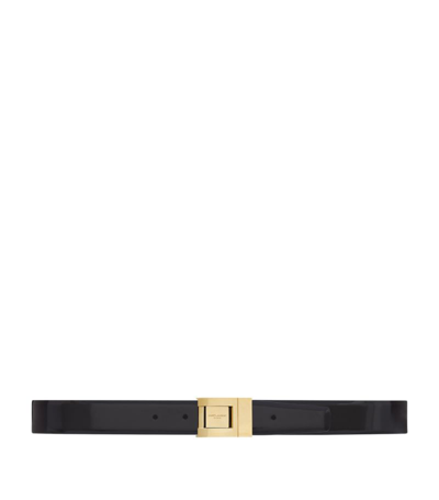 Shop Saint Laurent Leather Flat Buckle Belt In Black