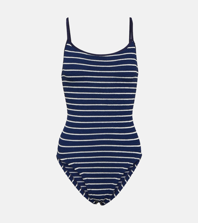 Shop Hunza G Pamela Striped Swimsuit In Blue