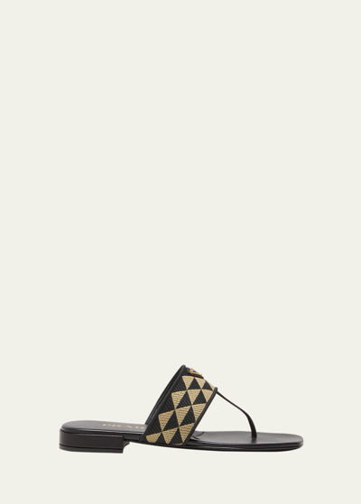 Shop Prada Triangle Jacquard Flat Thong Sandals In Nero Corda