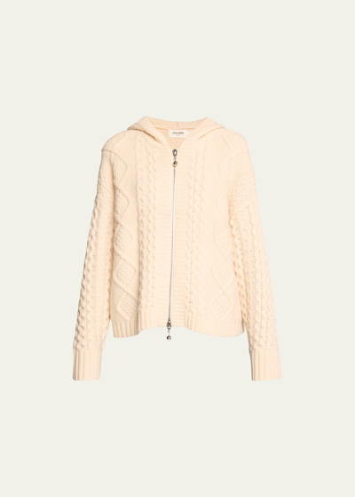 Shop Still Here Dakota Cable-knit Hooded Zip Sweater In Cream