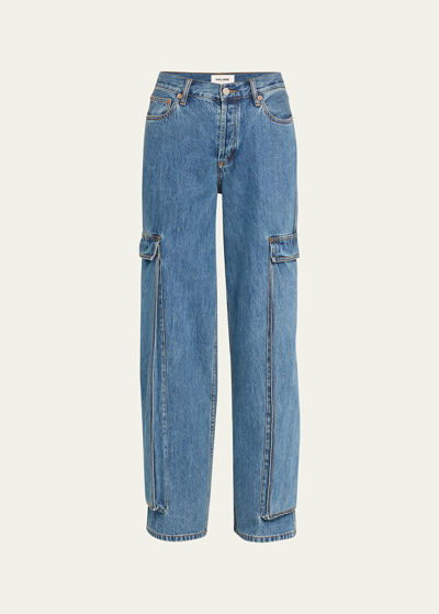 Shop Still Here Joey Straight Cargo Jeans In Classic Blue