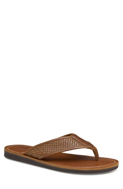 Shop Johnston & Murphy Norris Laser-weave Flip Flop In Tan Full Grain