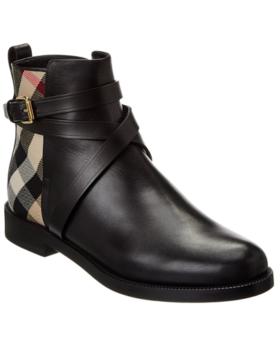 Shop Burberry House Check Canvas & Leather Bootie In Beige