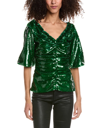 Shop Ganni Sequin Blouse In Green