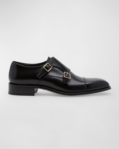Shop Tom Ford Men's Claydon Leather Double-monk Strap Loafers In Black