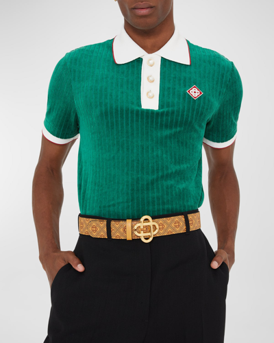 Shop Casablanca Men's Ribbed Velour Polo Shirt In Everg