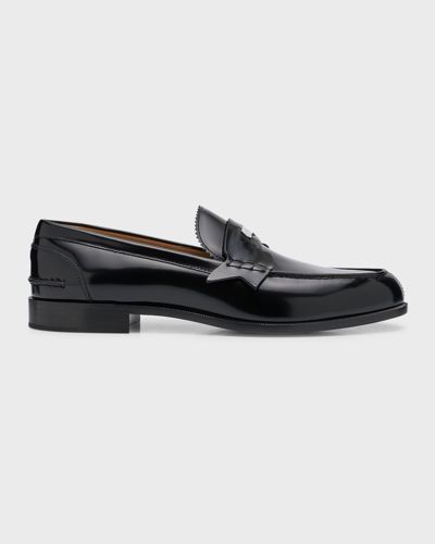 Shop Christian Louboutin Men's Patent Leather Penny Loafers In Black