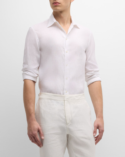 Shop Emporio Armani Men's Linen Sport Shirt In White