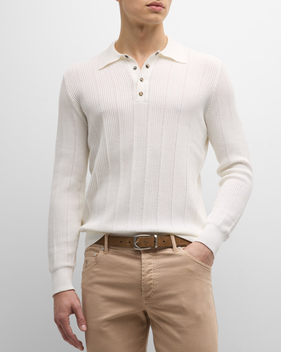 Shop Brunello Cucinelli Men's Cotton Ribbed Polo Sweater In C2723 C2723