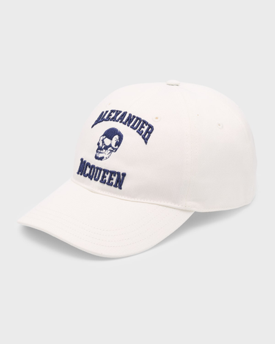 Shop Alexander Mcqueen Men's Varsity Skull Baseball Hat In White Red Navy
