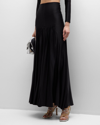 Shop Rabanne Gathered Button-back A-line Maxi Skirt In Black