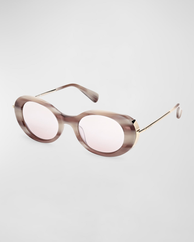 Shop Max Mara Malibu10 Acetate & Metal Round Sunglasses In Shiny Camel Horn