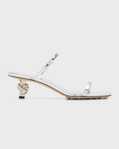 Shop Bottega Veneta Metallic Two-band Knot Slide Sandals In Silver