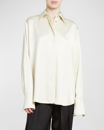 Shop Jil Sander Satin Long-sleeve Collared Shirt In Natural