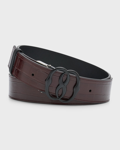 Shop Bally Men's Reversible Croc-embossed Leather Emblem Belt In Chablis Black Pal