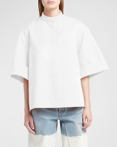 Shop Jil Sander 3/4-sleeve Collared Boxy Shirt In Optic White
