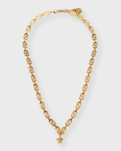 Shop Versace Greca Chain Necklace With Medusa Charm In  Gold