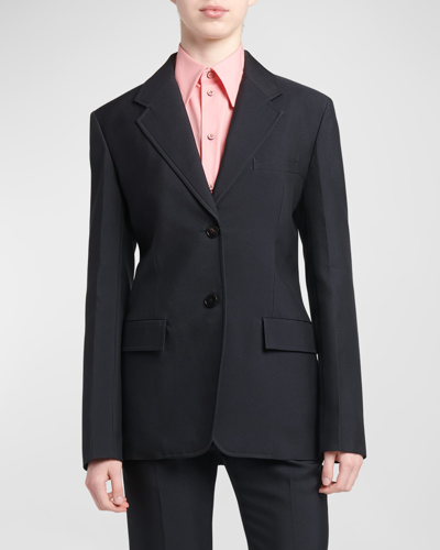 Shop Jil Sander Topstitch Single-breasted Blazer Jacket In Navy