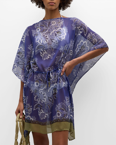 Shop Etro Floral-print Mini Dress Coverup In Print On Blue Bas