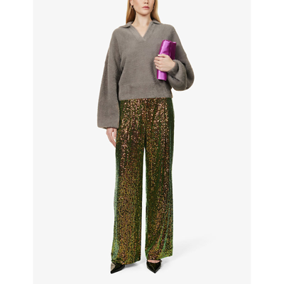 Shop Stine Goya Women's Olive Green Jesabelle Sequin-embellished Recycled Polyester-blend Trousers