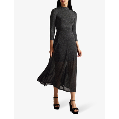Shop Ted Baker Kannie Metallic Stretch-knit Maxi Dress In Black