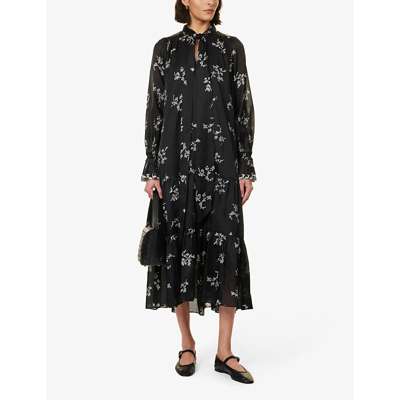 Shop Me And Em Womens Black/light Cream Floral-print Cotton And Silk-blend Maxi Dress