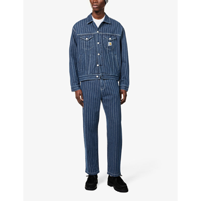 Shop Carhartt Wip Men's Blue / White Orlean Striped Denim Jacket