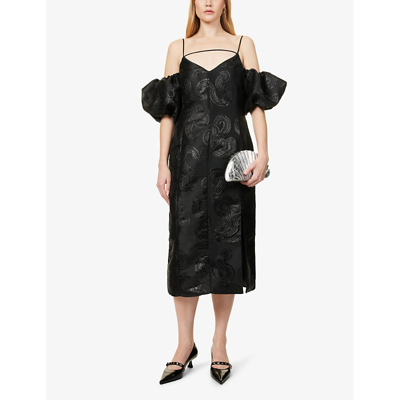 Shop Stine Goya Womens Swirl Ditta Metallic-swirl Recycled Polyester-blend Midi Dress