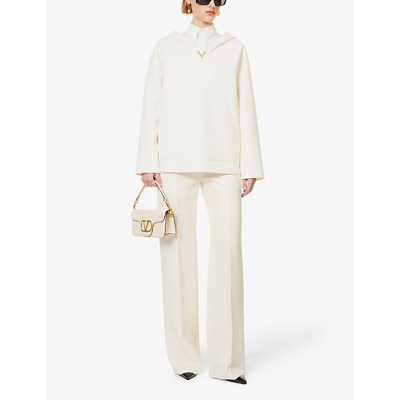 Shop Valentino Structured-waist Straight-leg Mid-rise Wool And Silk-blend Trousers In Avorio
