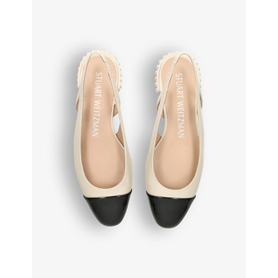 Shop Stuart Weitzman Womens Blk/other Pearl-embellished Two-toned Leather Slingback Pumps