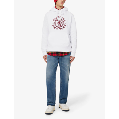 Shop Tommy Hilfiger Men's White Big Icon Brand-embroidered Cotton-jersey Hoody