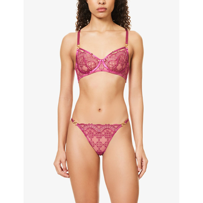 Shop Bordelle Women's Magenta Mari Geometric-embroidered Mid-rise Lace Thong In Pink