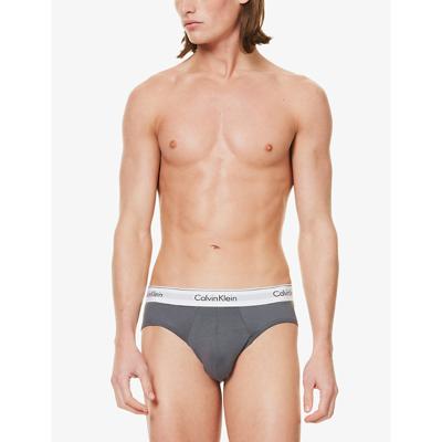 Shop Calvin Klein Men'sbranded-waistband Pack Of Three Stretch-cotton Briefs In Multi-coloured