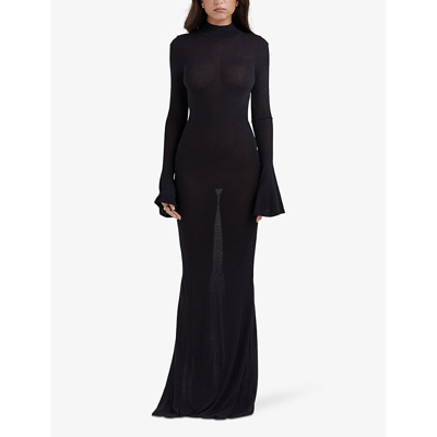 House Of Cb Womens Black Sancha Backless Stretch-knit Maxi Dress In Black