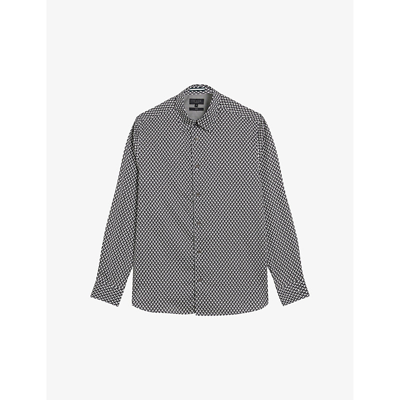 Shop Ted Baker Mens Black Laceby Geometric-print Stretch-cotton Shirt