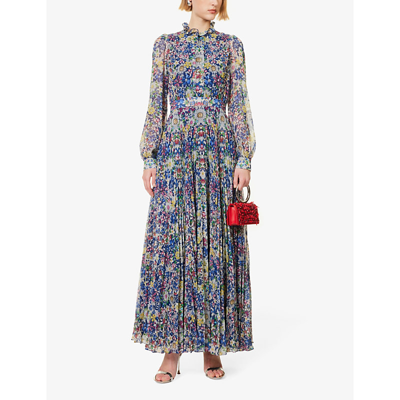 Shop Mary Katrantzou Womens Crystal Flora Midnight Selene Floral-print Woven Maxi Dress