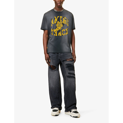 Shop Amiri Mens Faded Black Track Branded-print Cotton-jersey T-shirt