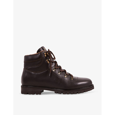 Shop Reiss Men's Dark Brown Ashdown Lace-up Leather Hiking Boots