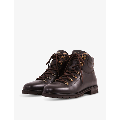 Shop Reiss Men's Dark Brown Ashdown Lace-up Leather Hiking Boots