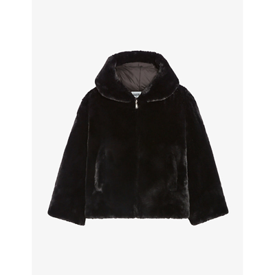 Shop Claudie Pierlot Women's Noir / Gris Reversible Waterproof-puffer Faux-fur Jacket