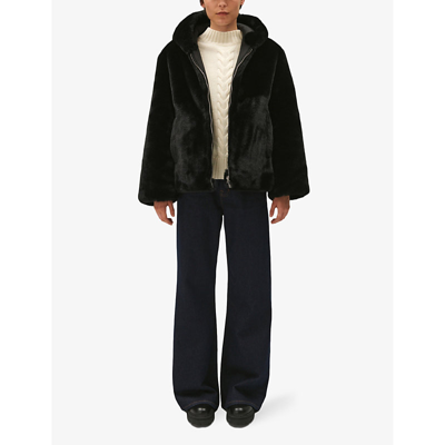 Shop Claudie Pierlot Women's Noir / Gris Reversible Waterproof-puffer Faux-fur Jacket